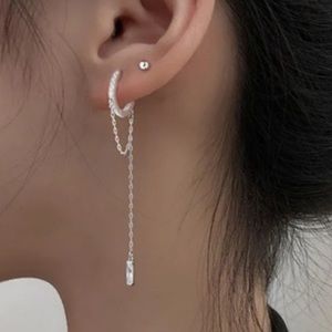 Silver 1/2 Pair Tassel Round Bead Long Diamond Drop Earring